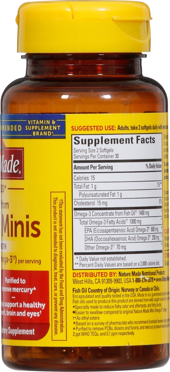 slide 8 of 9, Nature Made Extra Strength Burp Less Omega 3 Fish Oil 1400 mg Minis, Fish Oil Supplements as Ethyl Esters for Healthy Heart, Brain and Eyes Support, Omega 3 Supplement, 60 Softgels, 30 Day Supply, 60 ct