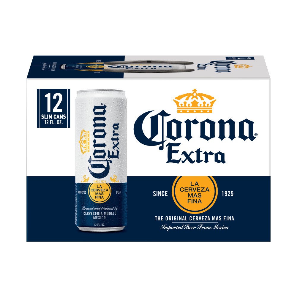 slide 1 of 85, Corona Extra Mexican Lager Import Beer, 12 pk 12 fl oz Cans, 4.6% ABV, 144 fl oz