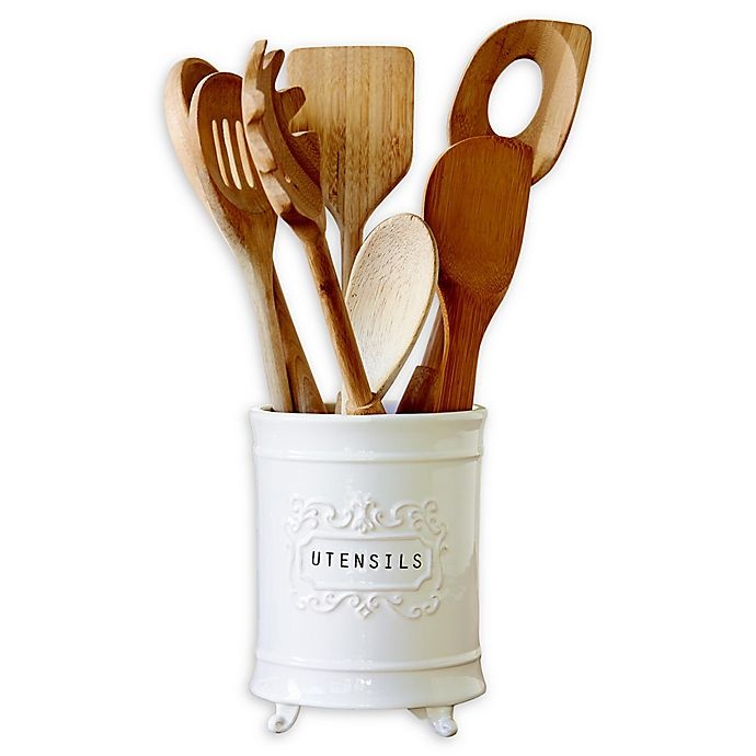 slide 1 of 2, Mud Pie Ceramic Utensil Holder - White, 1 ct