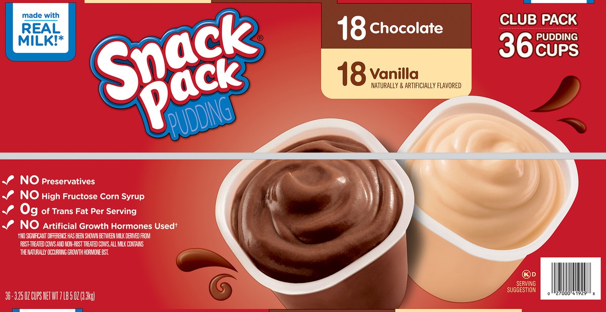 slide 3 of 7, Snack Pack Chocolate/Vanilla Pudding Club Pack 36 - 3.25 oz Cups, 36 ct