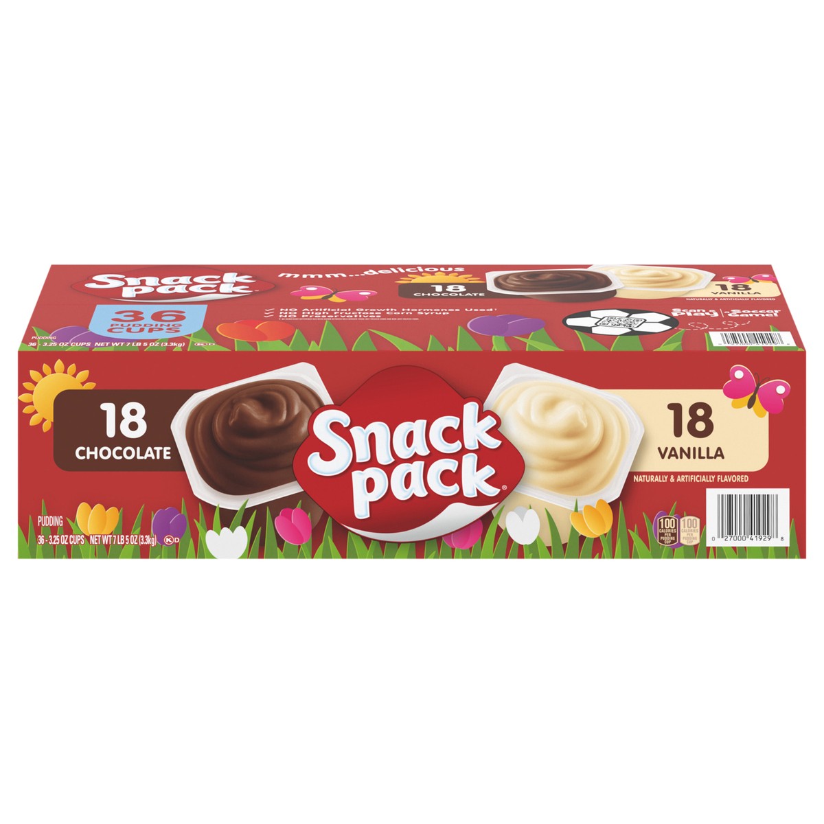 slide 1 of 7, Snack Pack Chocolate Pudding and Vanilla Pudding, 3.25 oz Pudding Cups, 4 Count Pack, 36 ct