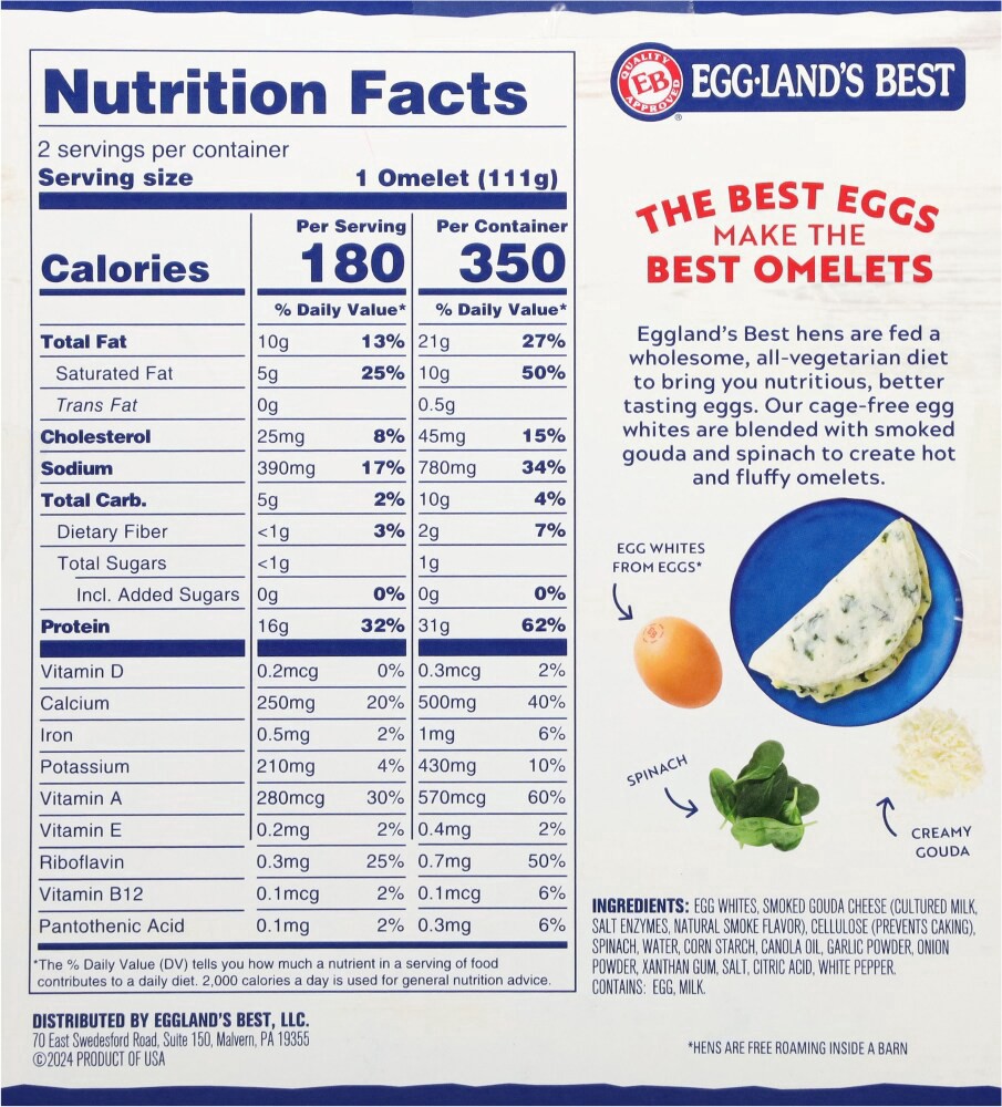 slide 5 of 6, Eggland's Best Egg Whites Gouda Cheese and Spinach Omelets 7.8 oz, 7.8 oz