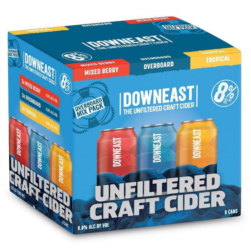 slide 1 of 4, Downeast Cider House Downeast Overboard Mix Pack High High ABV Cider Mix Pack - 9pk/12 fl oz Cans, 9 ct, 12 fl oz