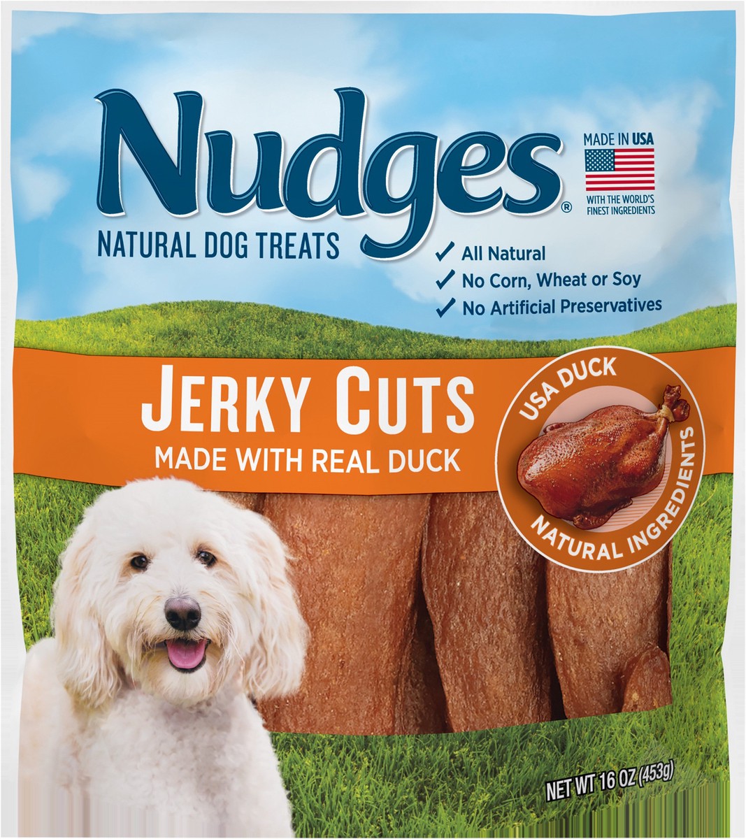 slide 1 of 28, Nudges Duck Jerky Cuts 16 oz, 453.59 g