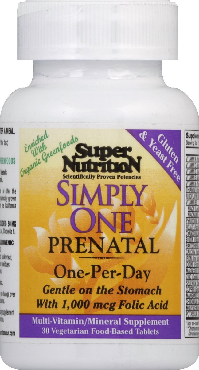 slide 3 of 3, SuperNutrition Simply One Prenatal Multi-Vitamin Vegetarian Tablets, 30 ct