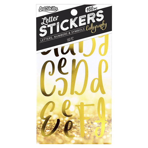 slide 1 of 1, ArtSkills Gold Foil Calligraphy Letter Stickers, 2" and 1", 160 ct