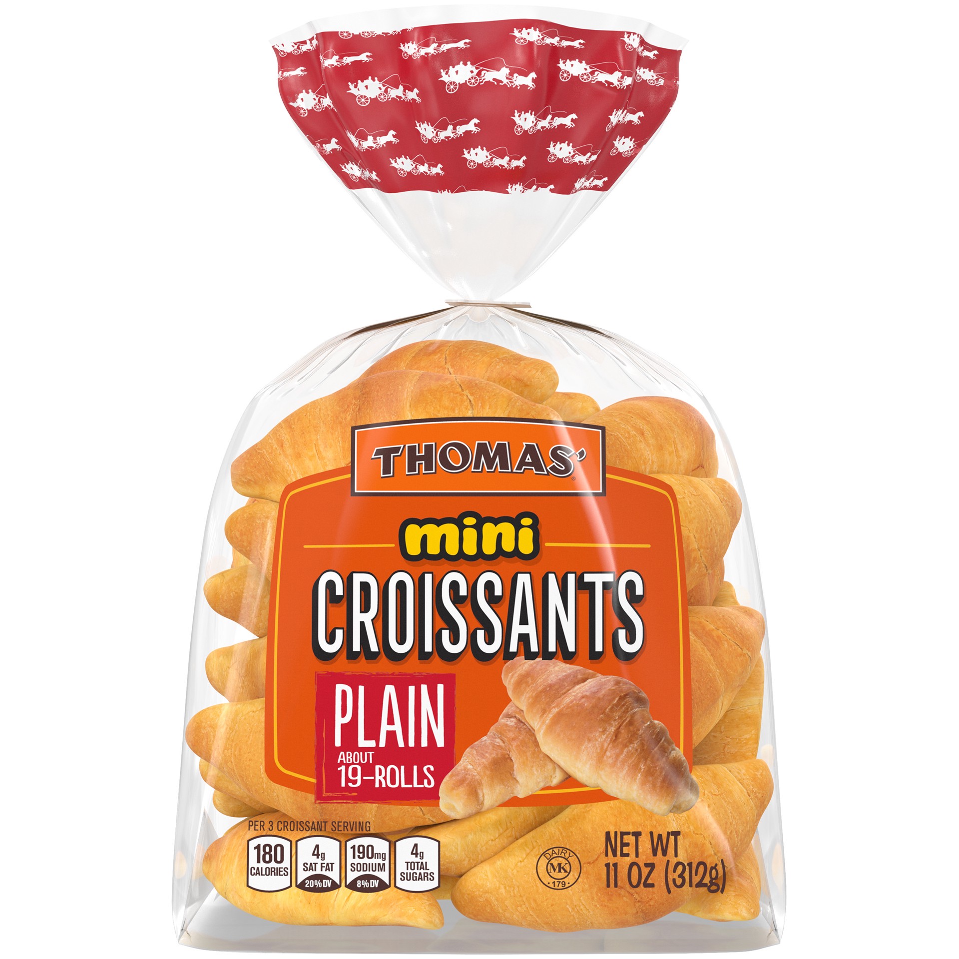 slide 1 of 9, Thomas' Plain Mini Croissants, 19 count, 11 oz, 19 ct