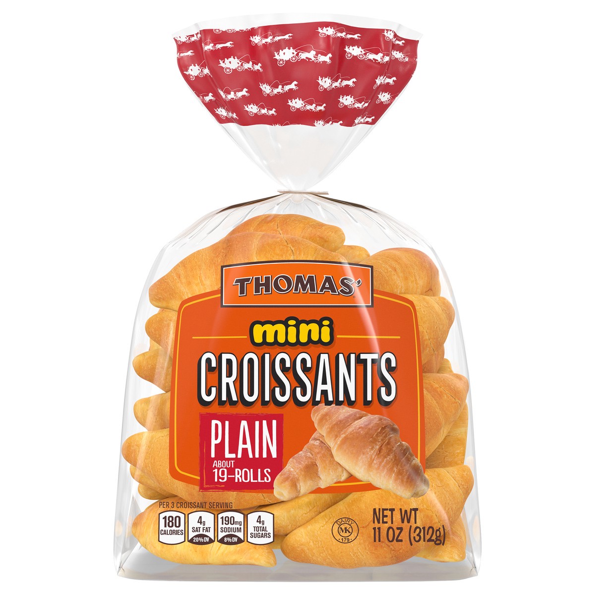 slide 1 of 9, Thomas' Plain Mini Croissants, 19 count, 11 oz, 19 ct