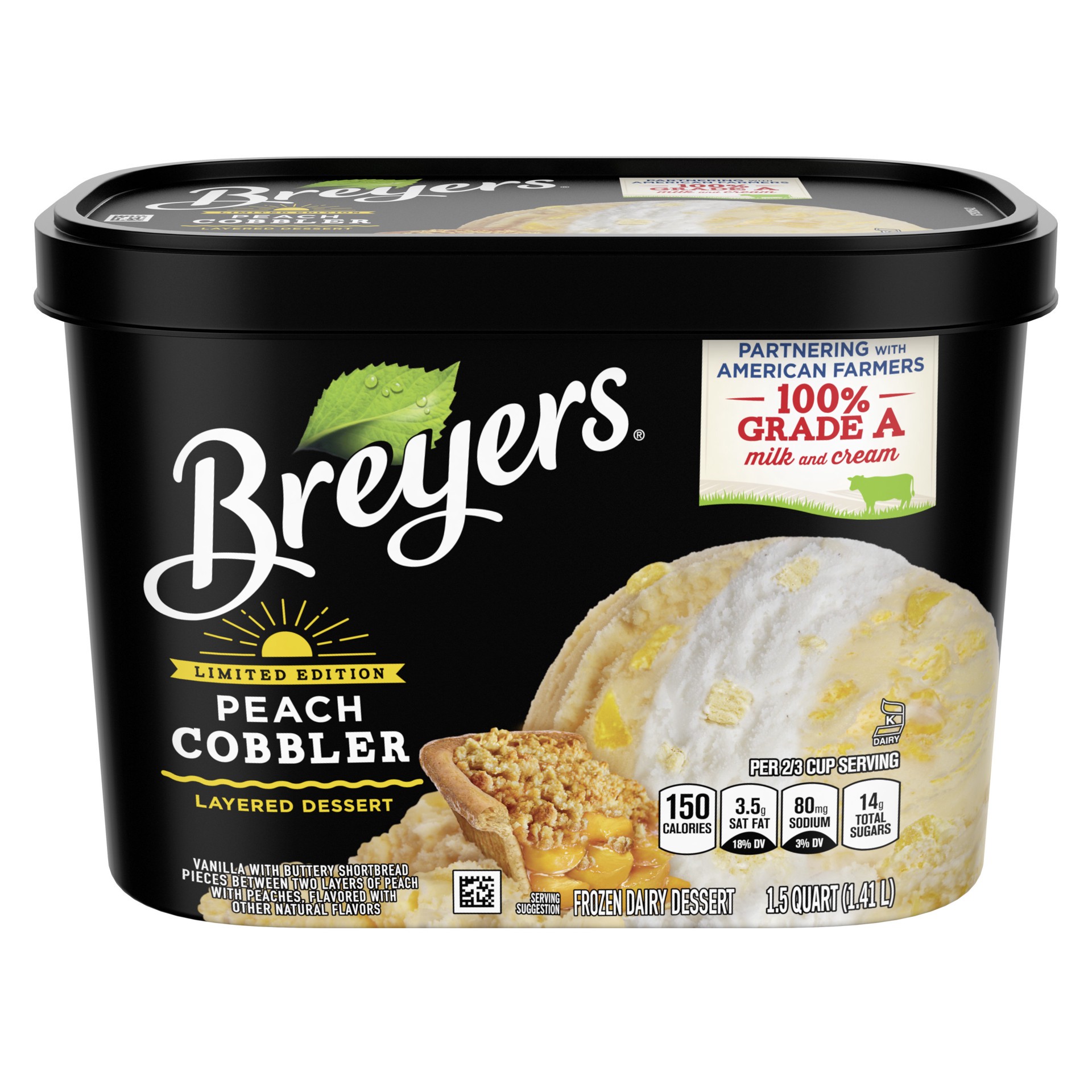 slide 1 of 13, Breyer's Breyers Frozen Dessert with Dairy Layered Dessert Peach Cobbler, 48 oz, 48 oz