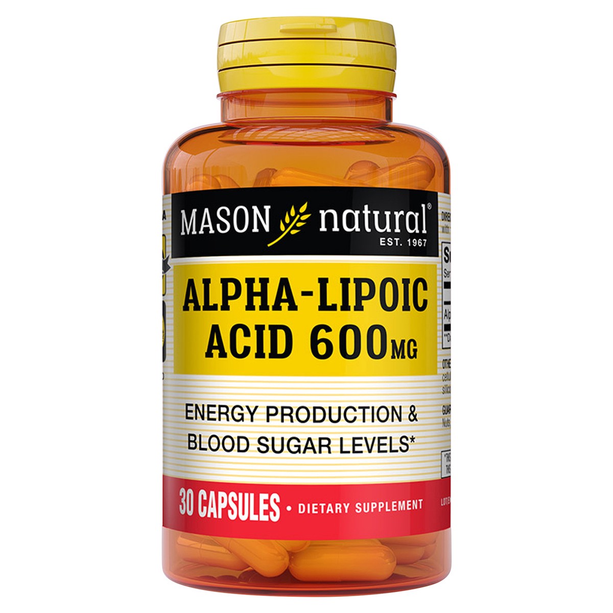 slide 1 of 3, Mason Natural Alpha-Lipoic Acid 600 mg - Antioxidant Support for Healthy Energy Production & Blood Sugar Levels, 30 Capsules, 30 ct