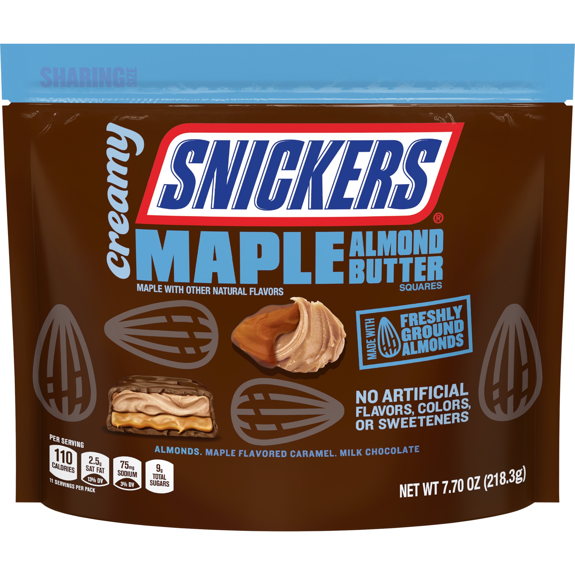 slide 1 of 1, Snickers Creamy SNICKERS Maple Almond Butter Square Candy Bars, 7.7 Ounce Bag, 7.7 oz