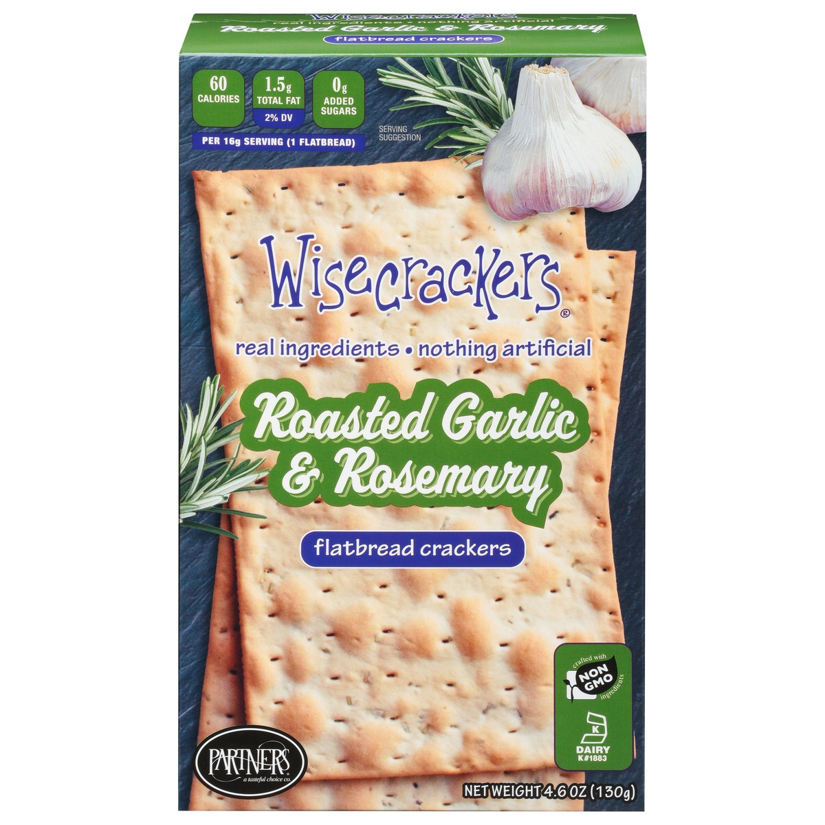 slide 1 of 9, Wisecrackers Flatbread Roasted Garlic & Rosemary Crackers 4.6 oz, 4.6 oz