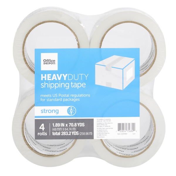 slide 1 of 3, Office Depot Brand Heavy-Duty Shipping Tape, 1-15/16'' X 70-13/16 Yd, Clear, Pack Of 4 Rolls, 4 ct