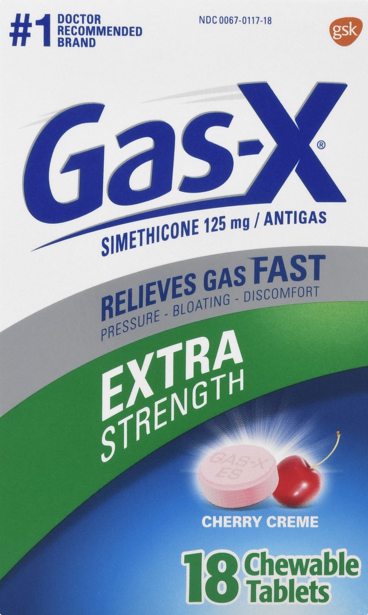 slide 5 of 9, Gas-X Extra Strength Chewable Gas Relief Tablets, Cherry - 18 Count, 18 ct
