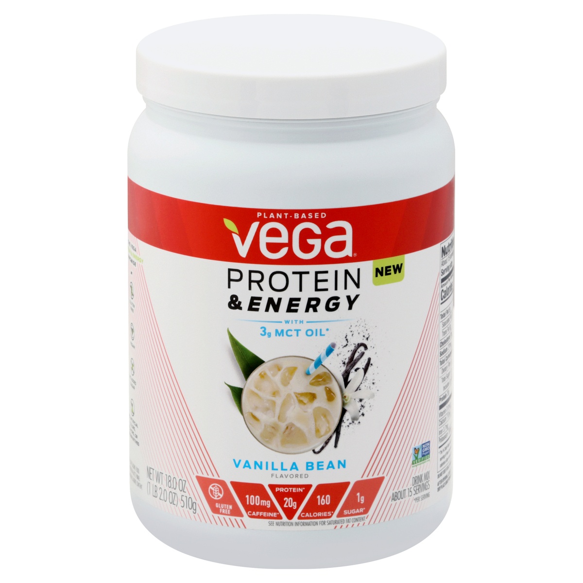 slide 1 of 1, Vega Protein & Energy Vanilla Drink Mix, 18 oz