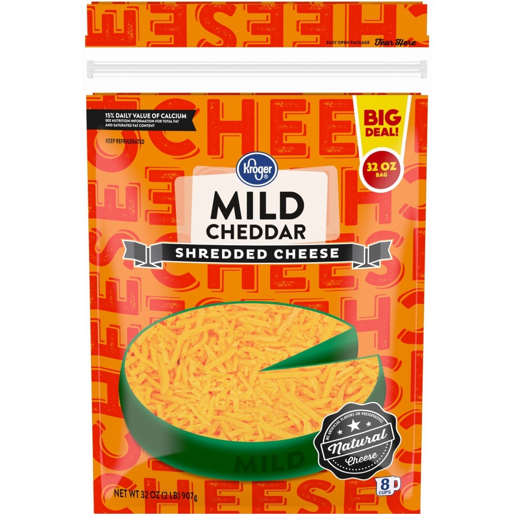 slide 1 of 1, Kroger Mild Cheddar Shredded Cheese, 32 oz