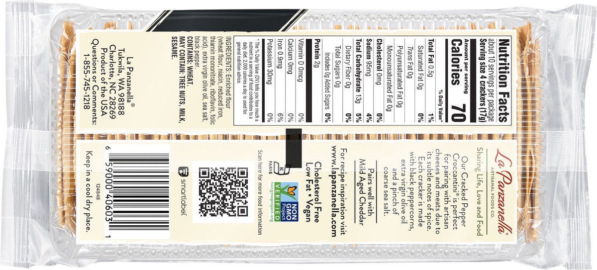 slide 5 of 5, La Panzanilla Black Pepper Mini Croccantini Artisan Crackers, 6 oz