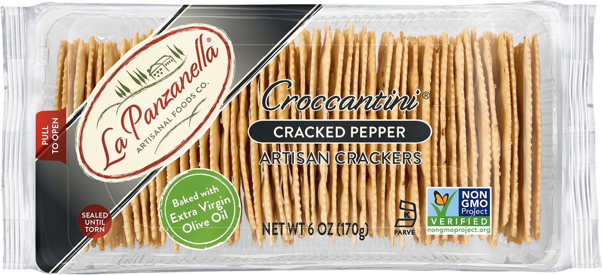 slide 4 of 5, La Panzanilla Black Pepper Mini Croccantini Artisan Crackers, 6 oz