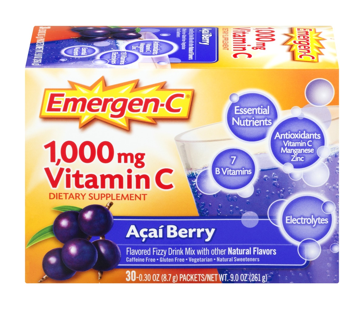 slide 1 of 6, Emergen-C Acai Berry Vitamin C Drink Mix, 30 ct; 0.32 oz