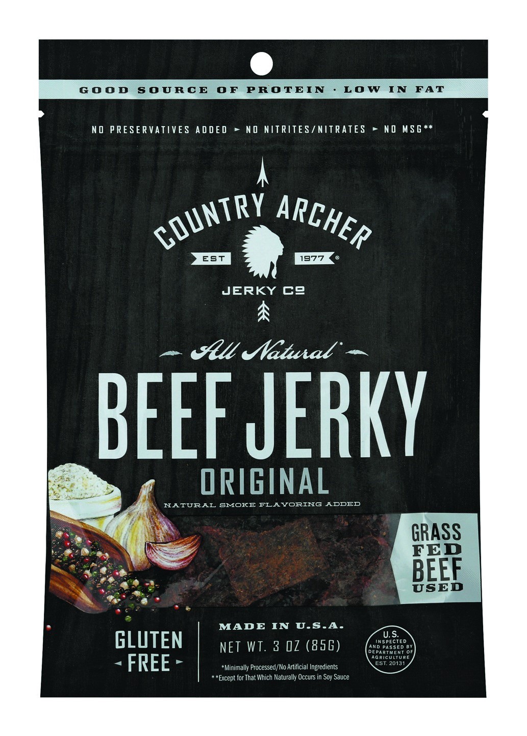 slide 1 of 6, Country Archer All Natural Grass Fed Original Beef Jerky, 3 oz