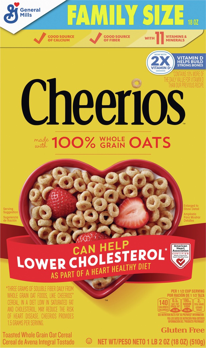 slide 10 of 13, Cheerios, Heart Healthy Gluten Free Breakfast Cereal, Family Size, 18 oz, 18 oz