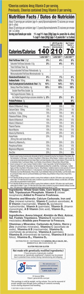 slide 12 of 13, Cheerios, Heart Healthy Gluten Free Breakfast Cereal, Family Size, 18 oz, 18 oz