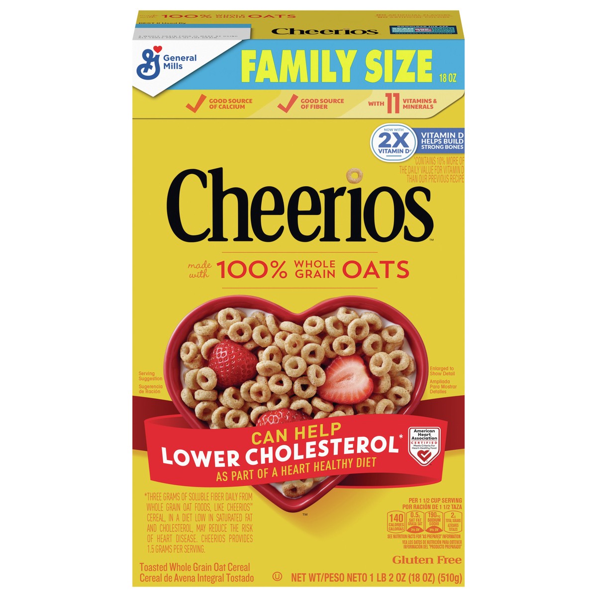 slide 4 of 13, Cheerios, Heart Healthy Gluten Free Breakfast Cereal, Family Size, 18 oz, 18 oz