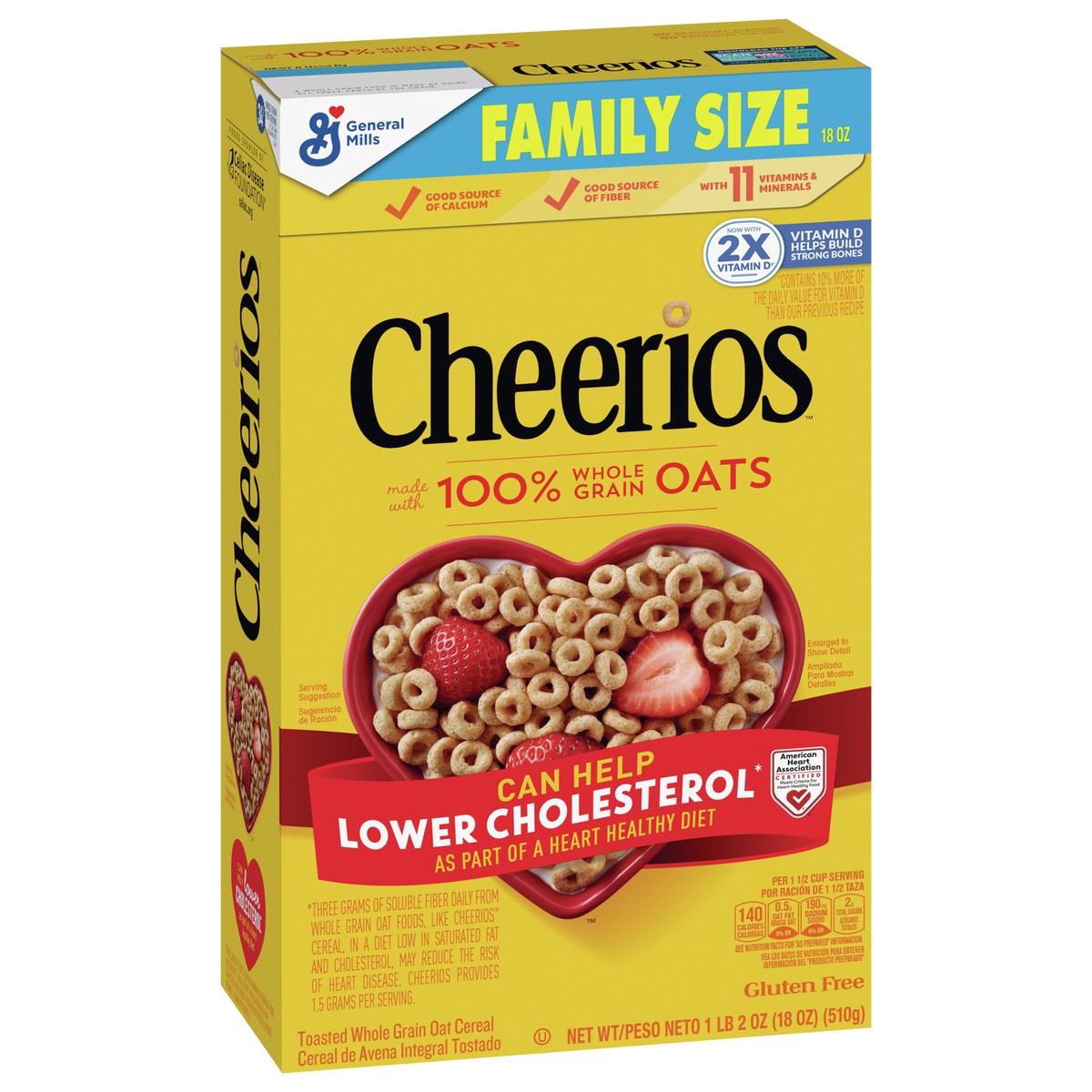 slide 11 of 13, Cheerios, Heart Healthy Gluten Free Breakfast Cereal, Family Size, 18 oz, 18 oz