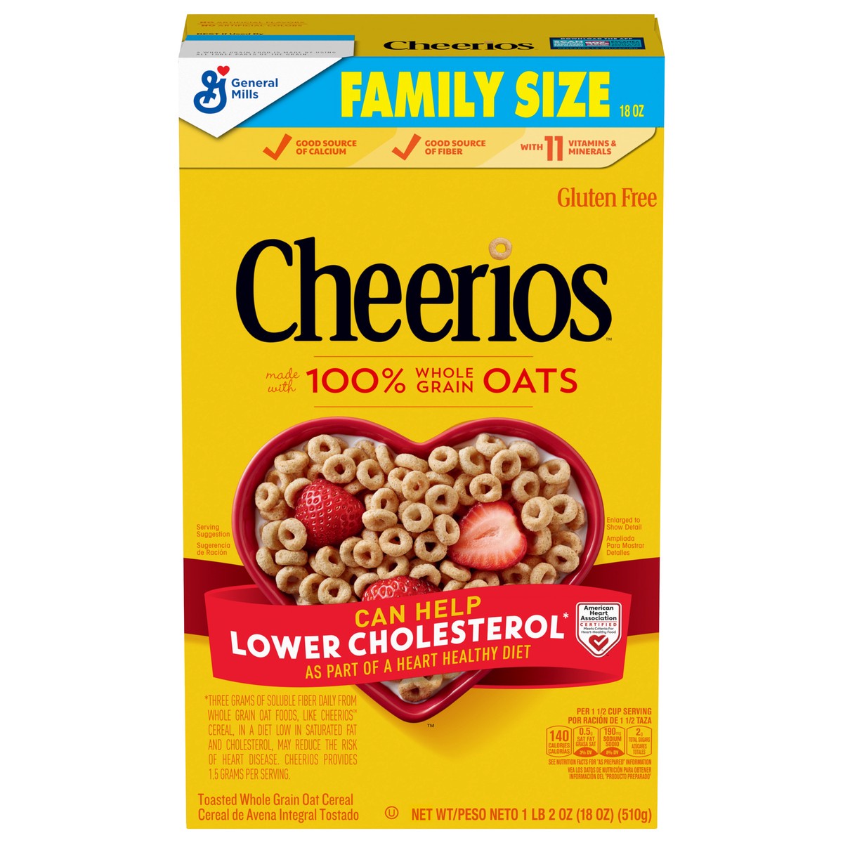 slide 1 of 13, Cheerios, Heart Healthy Gluten Free Breakfast Cereal, Family Size, 18 oz, 18 oz