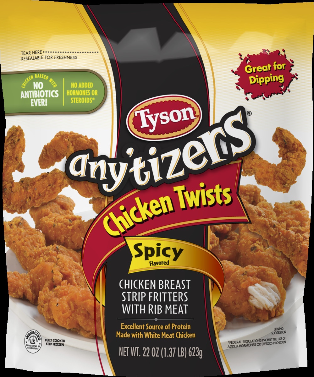 slide 7 of 8, Tyson Any'Tizers Spicy Flavored Chicken Twists, 22 oz