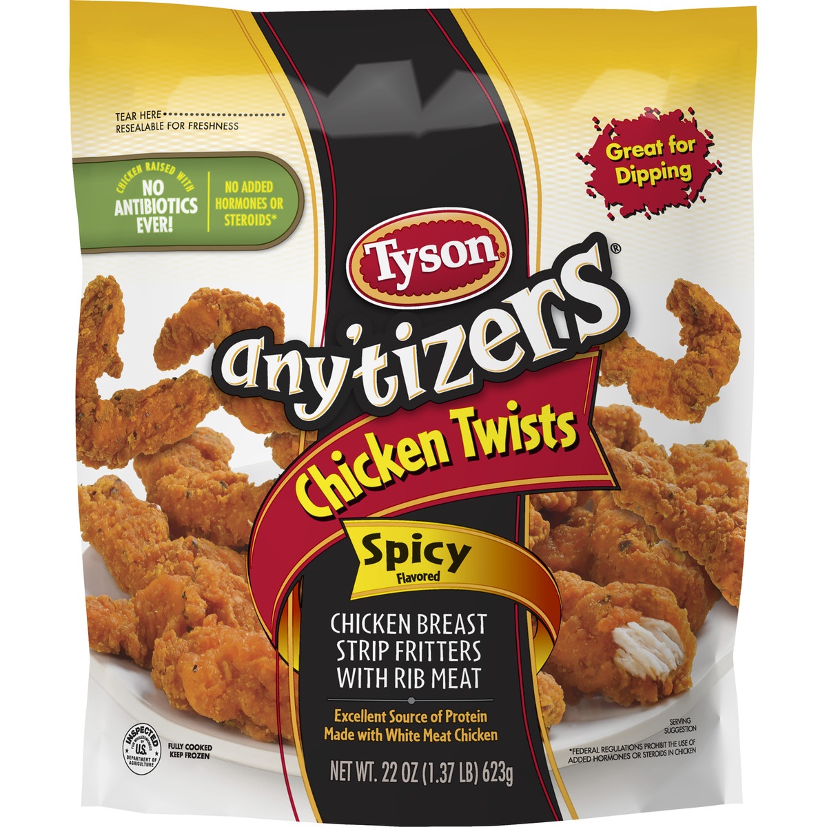 slide 1 of 8, Tyson Any'Tizers Spicy Flavored Chicken Twists, 22 oz