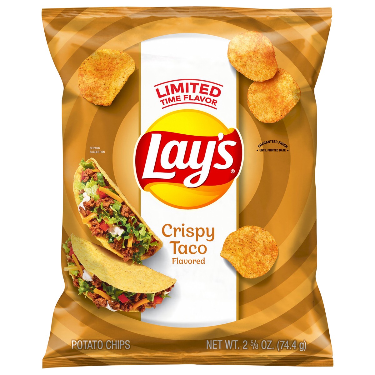 slide 1 of 3, Lay's Potato Chips Crispy Taco Flavored 2.625 Oz, 2.62 oz