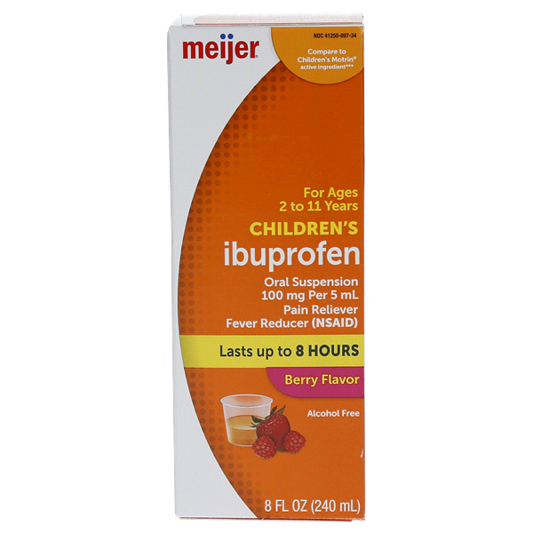 slide 1 of 1, Meijer Children's Ibuprofen Oral Suspension per, Berry Flavor, 100 mg, 5 ml, 8 oz