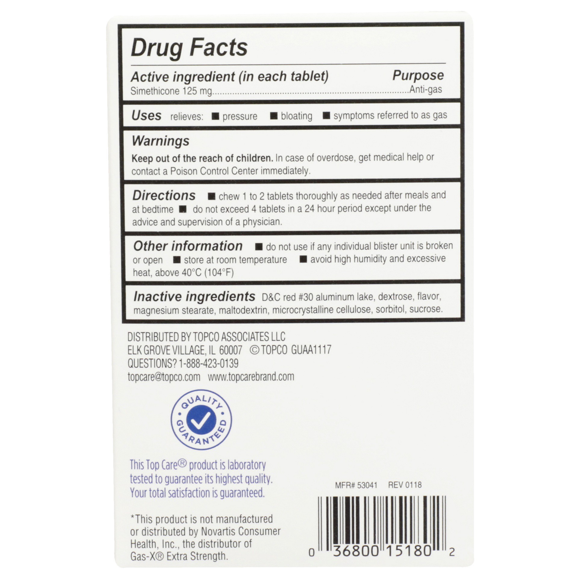 slide 5 of 6, TopCare Gas Relief Extra Strength Cherry Creme Flavored Chewable Tablets, 18 ct