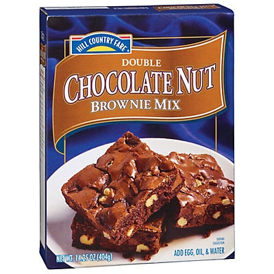 slide 1 of 1, Hill Country Fare Double Chocolate Nut Brownie Mix, 14.25 oz