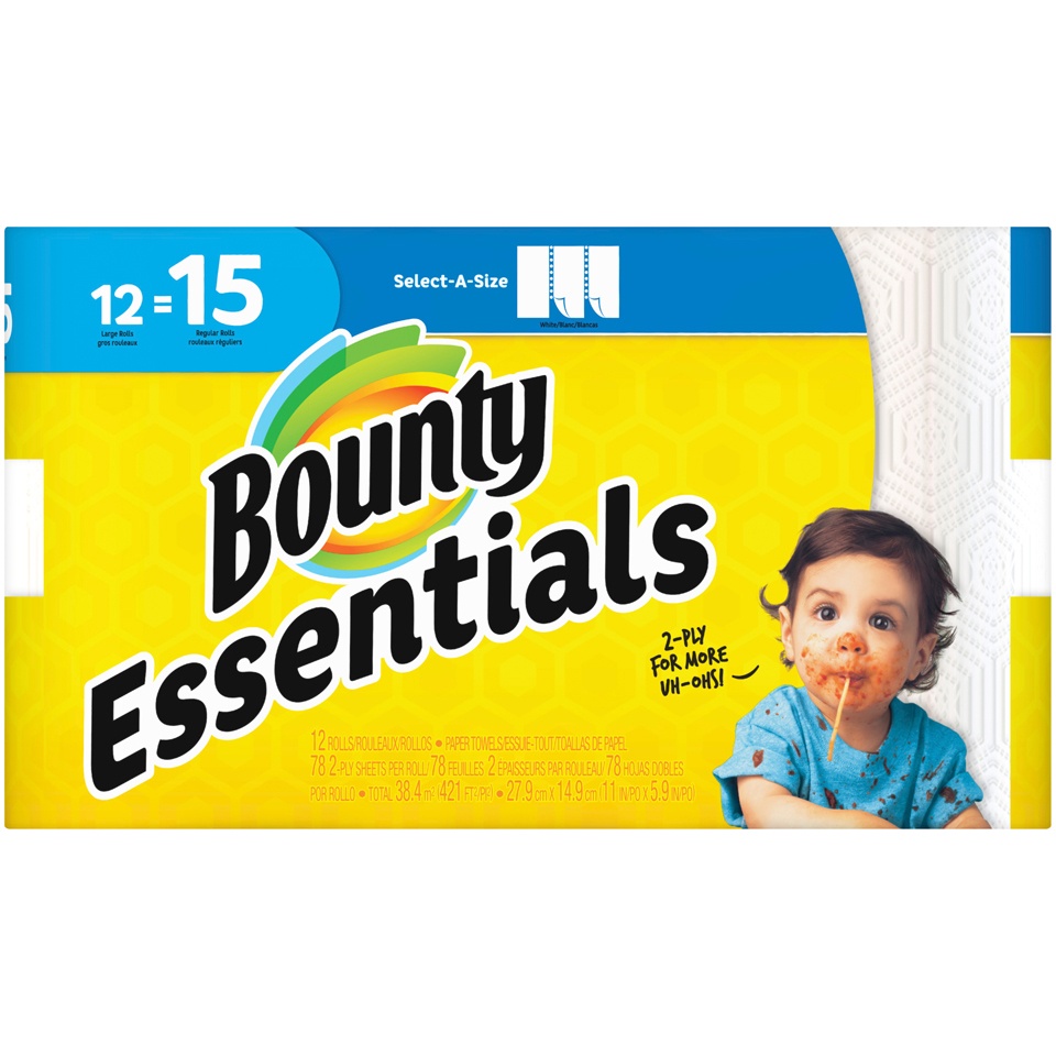 slide 1 of 1, Bounty Essentials Select A Size Essentials Select-A-Square Paper Towels 12 Count, 12 ct