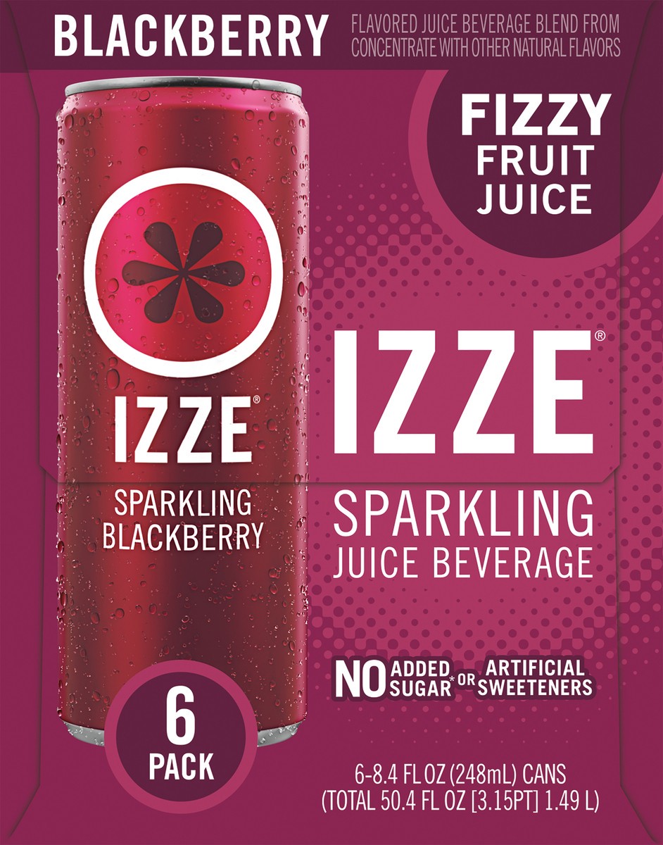 slide 5 of 10, IZZE Sparkling Juice Beverage Blend Blackberry 8.4 Fl Oz 6 Count, 6 ct