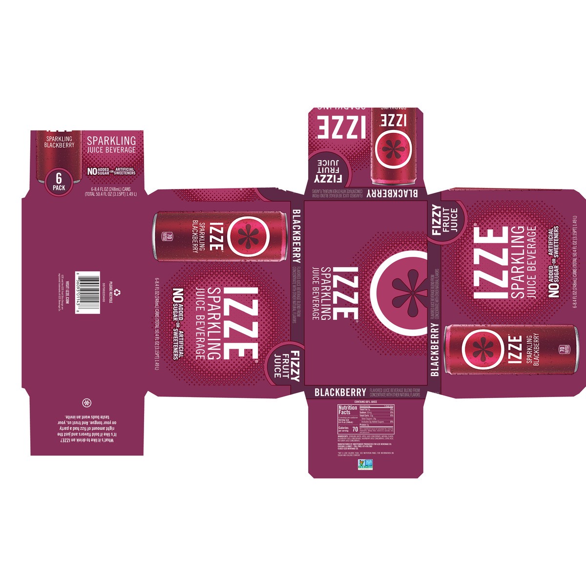 slide 7 of 10, IZZE Sparkling Juice Beverage Blend Blackberry 8.4 Fl Oz 6 Count, 6 ct