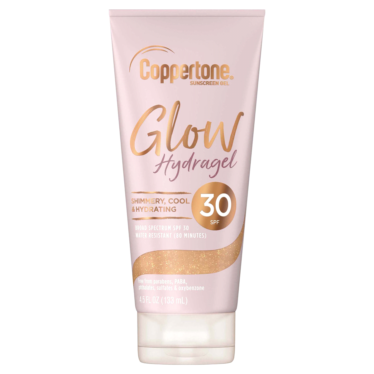 slide 1 of 1, Coppertone Glow Hydrating Sunscreen Lotion with Illuminating Shimmer Minerals and Broad Spectrum SPF 30, Water-resistant, Fast-drying, Free of Parabens, PABA, Phthalates, Oxybenzone, 4.5 fl oz