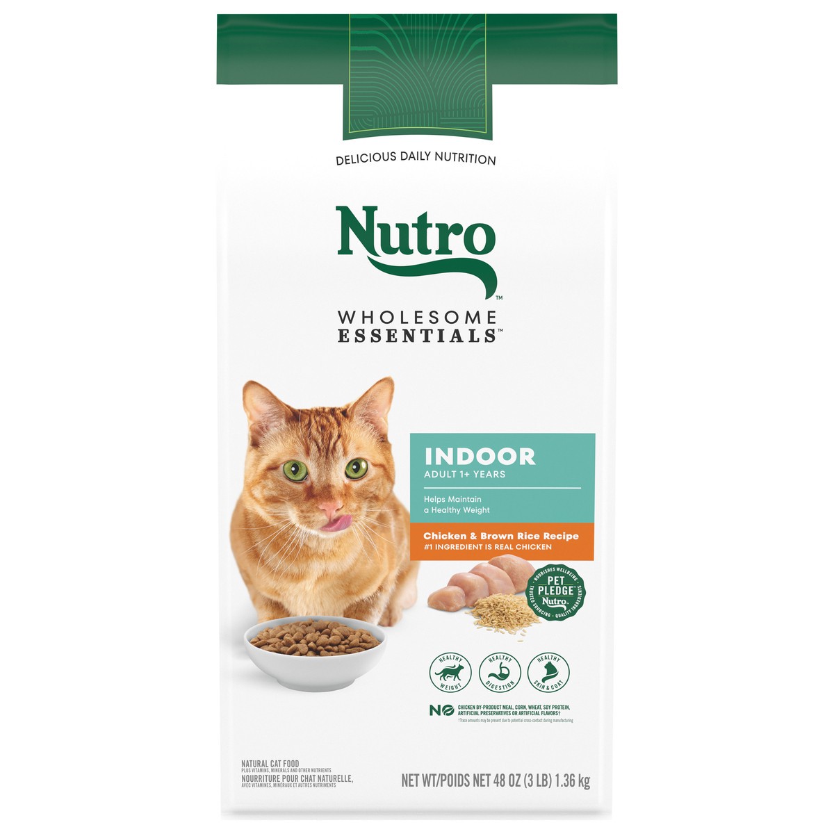 slide 1 of 5, Nutro Wholesome Essentials Chicken & Brown Rice Recipe Dry Cat Food, 48 oz