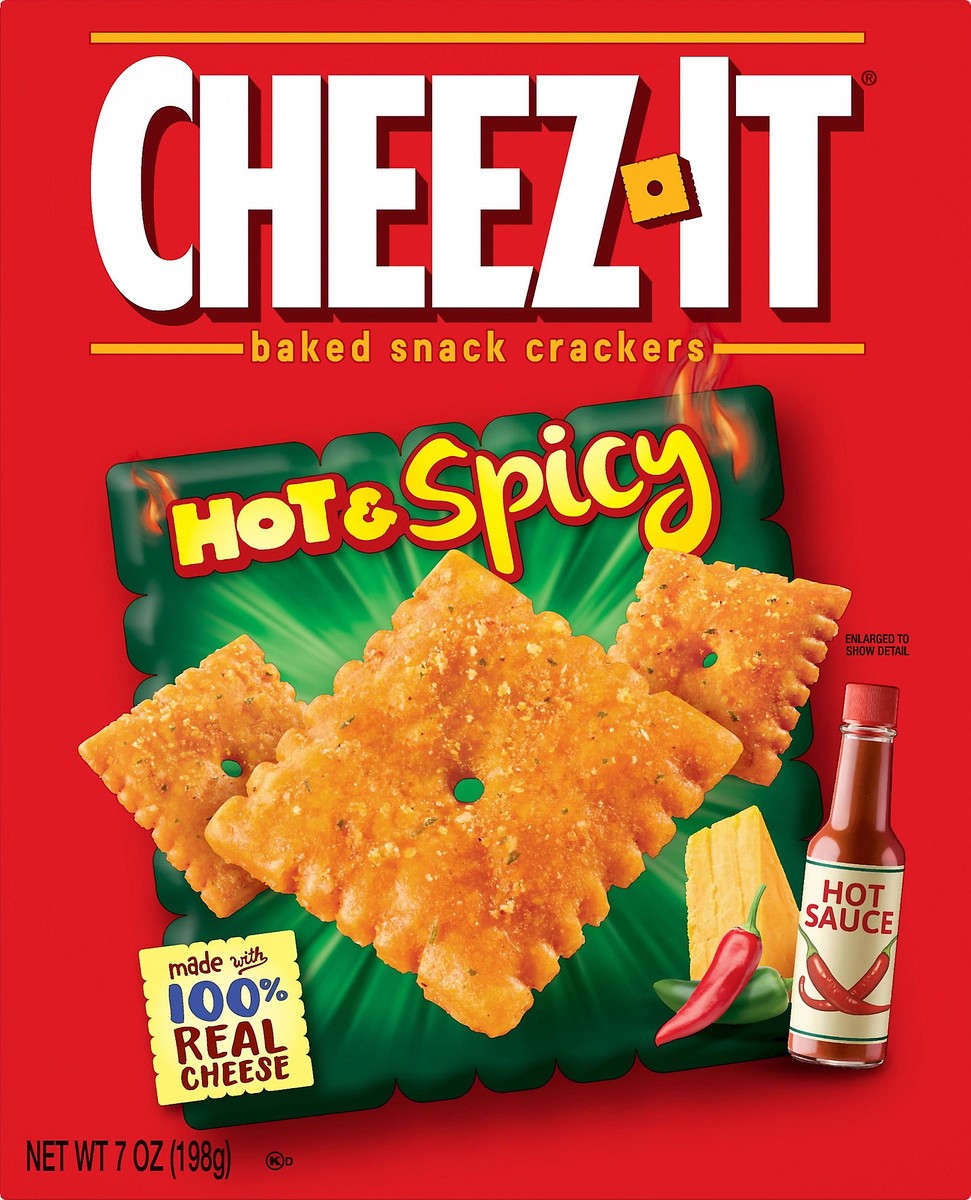 slide 5 of 7, Cheez-It Cheese Crackers, Baked Snack Crackers, Office and Kids Snacks, Hot and Spicy, 7oz Box, 1 Box, 7 oz