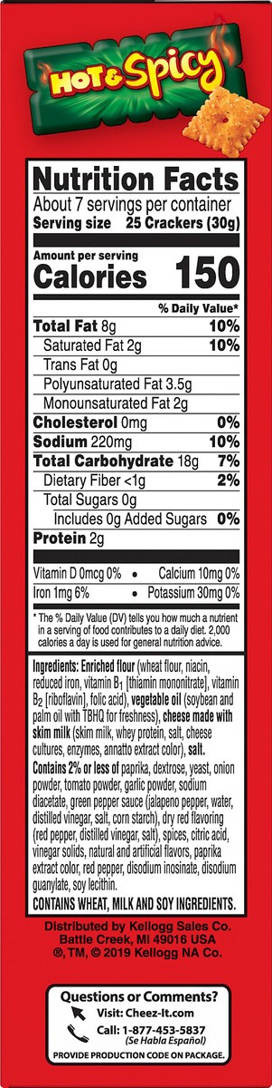 slide 6 of 7, Cheez-It Cheese Crackers, Baked Snack Crackers, Office and Kids Snacks, Hot and Spicy, 7oz Box, 1 Box, 7 oz