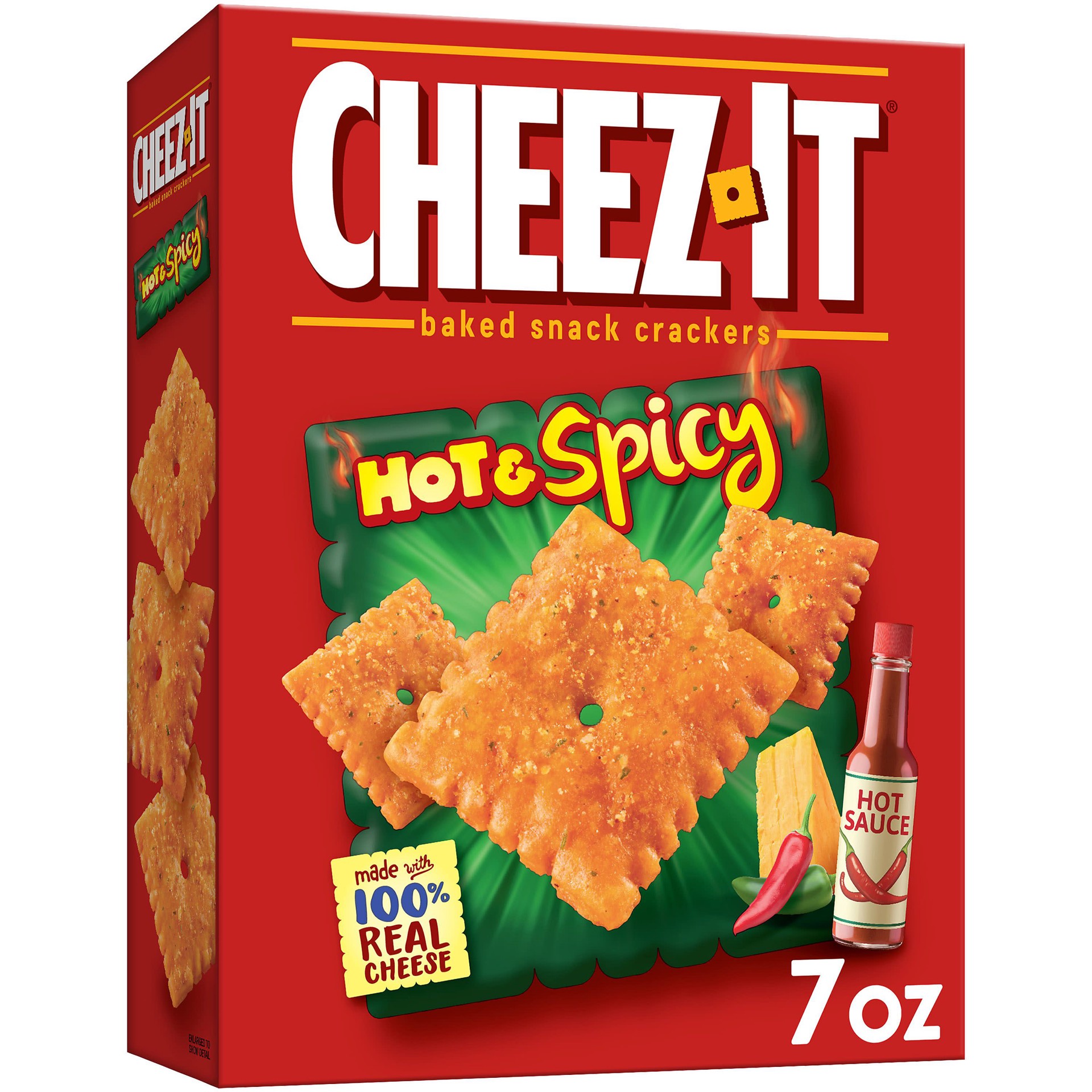 slide 1 of 7, Cheez-It Cheese Crackers, Baked Snack Crackers, Office and Kids Snacks, Hot and Spicy, 7oz Box, 1 Box, 7 oz