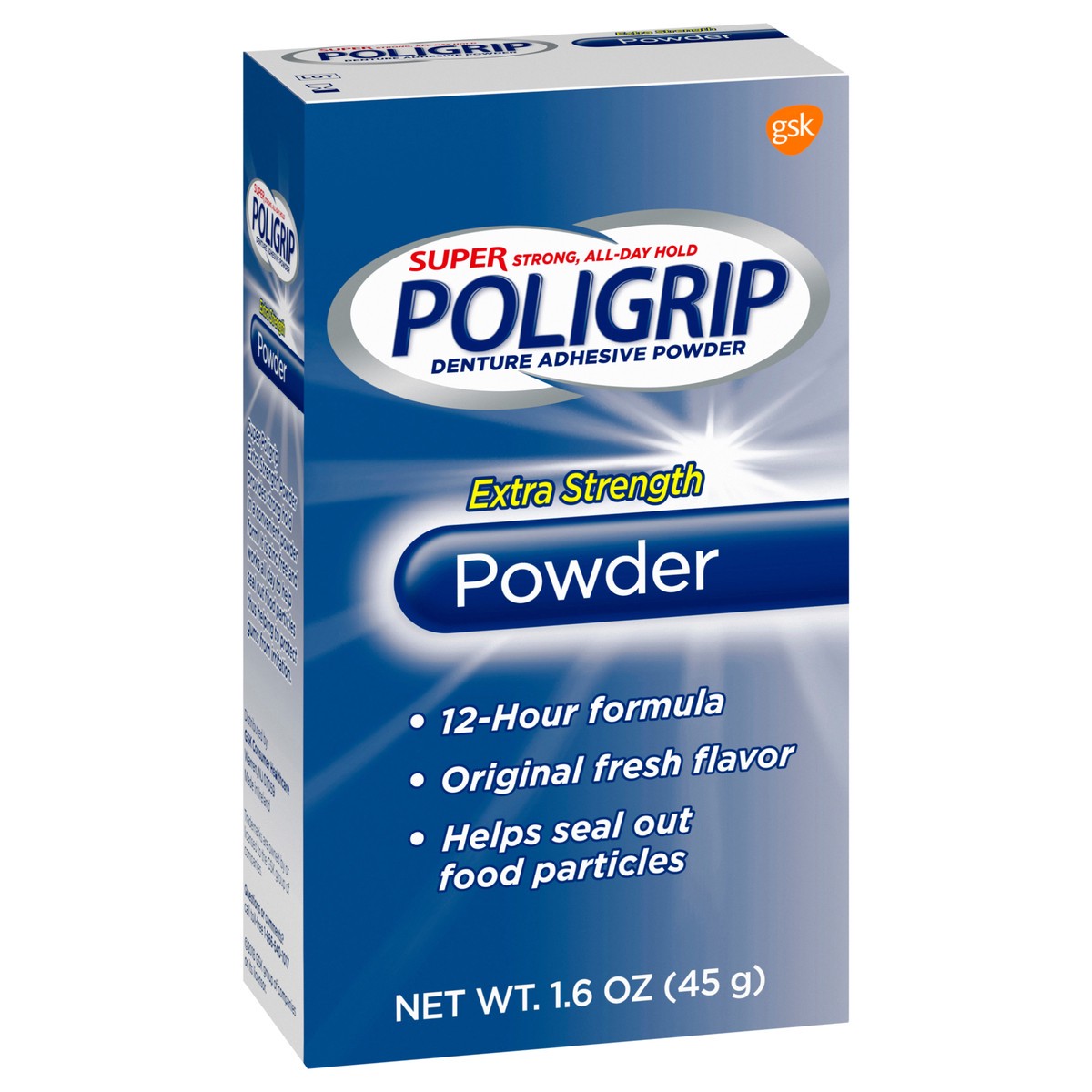 slide 2 of 11, Poligrip Super Poligrip Denture Adhesive Powder, Extra Strength - 1.6 Ounces, 1.6 oz