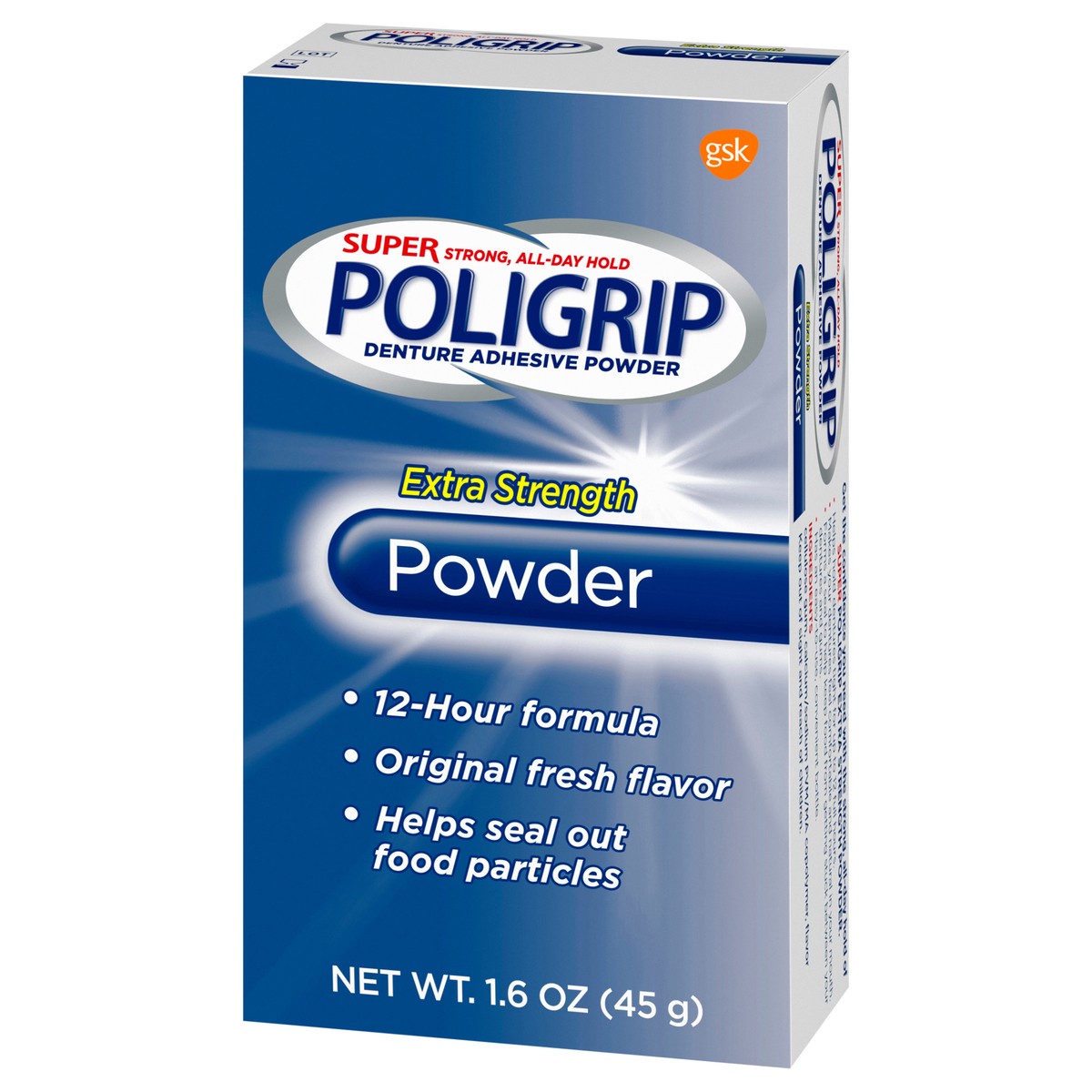 slide 8 of 11, Poligrip Super Poligrip Denture Adhesive Powder, Extra Strength - 1.6 Ounces, 1.6 oz