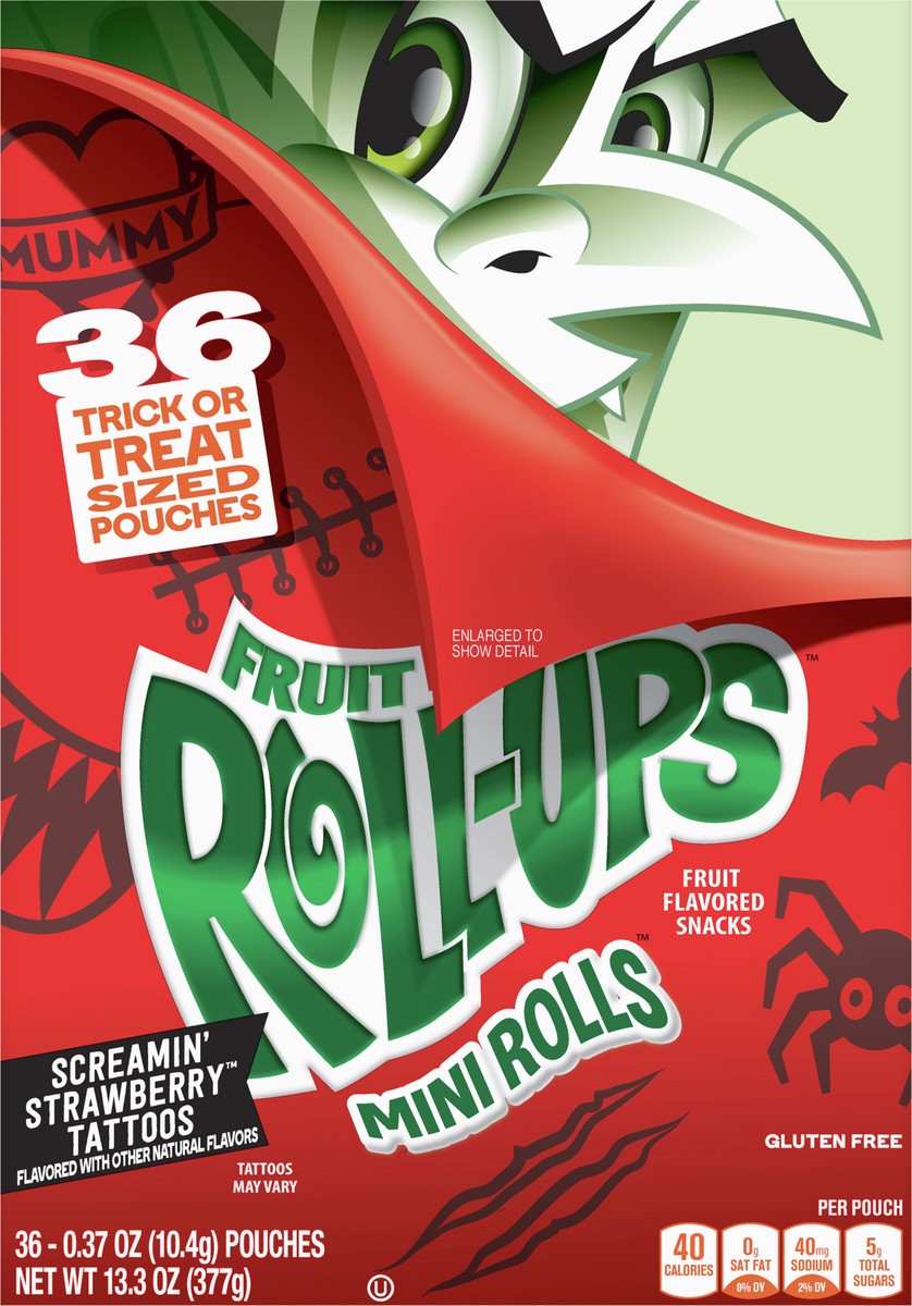 slide 7 of 9, Fruit Roll-Ups Mini Rolls Fruit Flavored Snacks, Screamin' Strawberry Tattoos, 36 ct, 36 ct