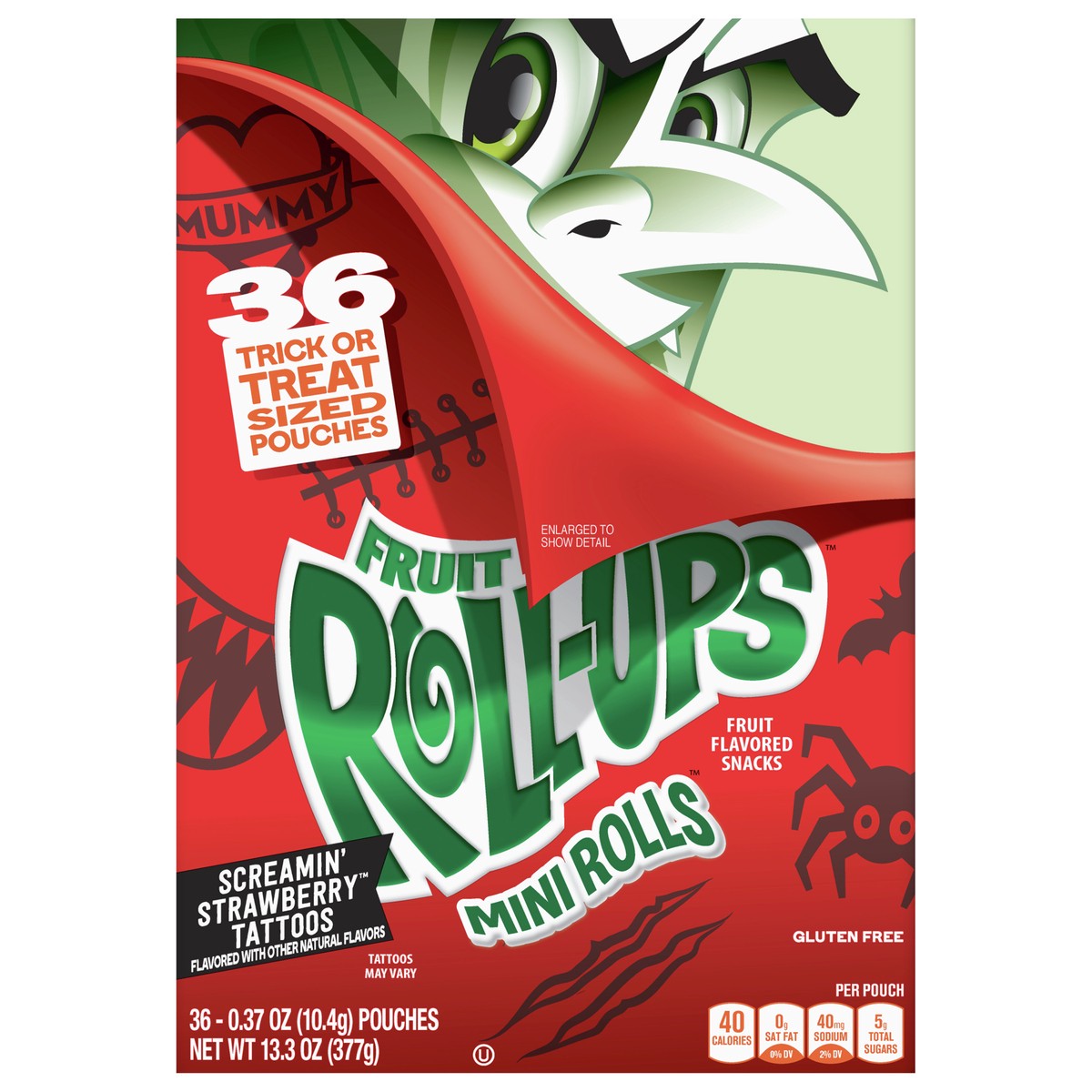 slide 1 of 9, Fruit Roll-Ups Mini Rolls Fruit Flavored Snacks, Screamin' Strawberry Tattoos, 36 ct, 36 ct