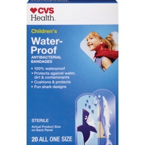 slide 1 of 1, CVS Health Children's Water-Proof Antibacterial Bandages, Sharks, 20 ct
