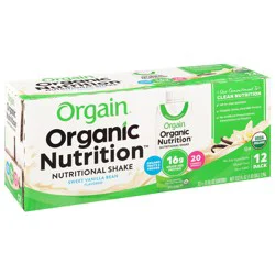 Orgain Organic Nutrition Shake, Grass Fed Protein, Vanilla Bean 11oz, 12ct