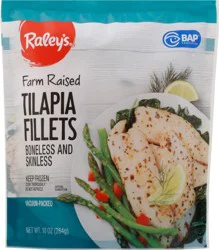 Raley's Tilapia Fillets, Farm Raised, Boneless and Skinless 10 oz